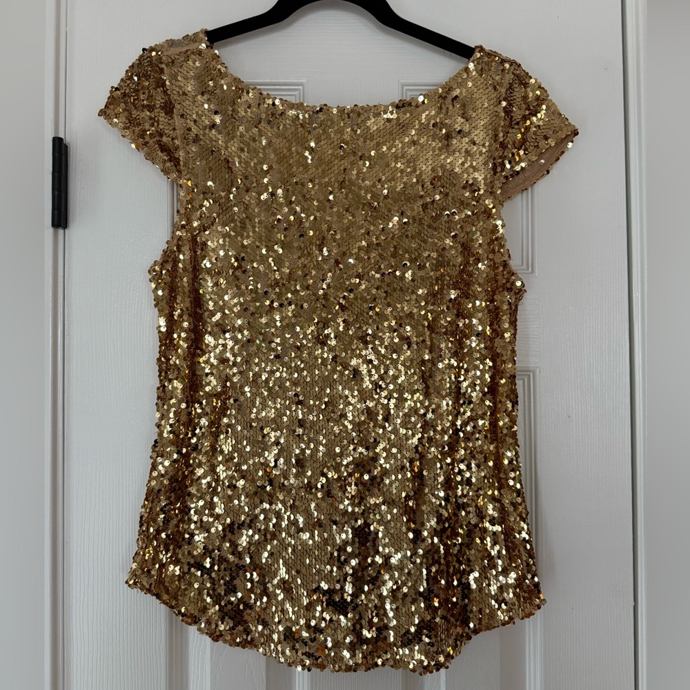 Free People Gold Sequin Cap-Sleeve Top